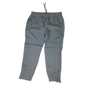 Ellen Tracy Size L Large Gray Linen Drawstring Pants NWT $79